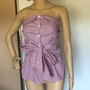 Red and white pin striped tube top with waist tie